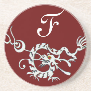 Dessous De Verre En Grès DRAGON DE MER 2 MONOGRAMME rouge blanc
