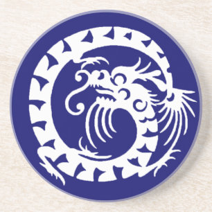 Dessous De Verre En Grès DRAGON DE NAGE, bleu et blanc