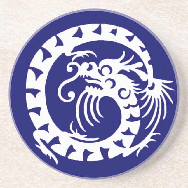 Dessous De Verre En Grès DRAGON DE NAGE, bleu et blanc (Devant)