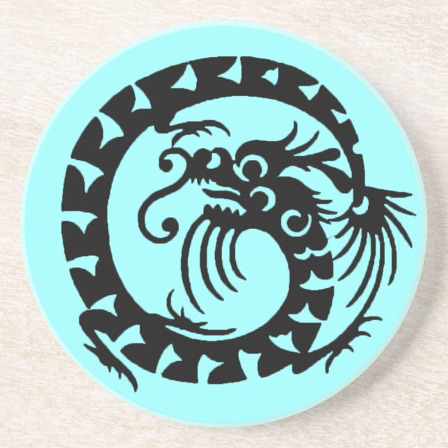 Dessous De Verre En Grès DRAGON DE NAGE, noir et bleu (Devant)