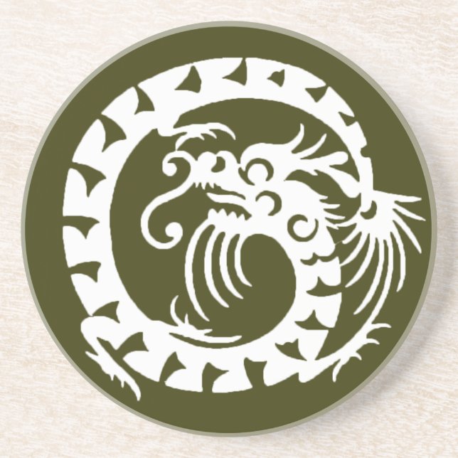 Dessous De Verre En Grès DRAGON DE NAGE, vert et blanc (Devant)
