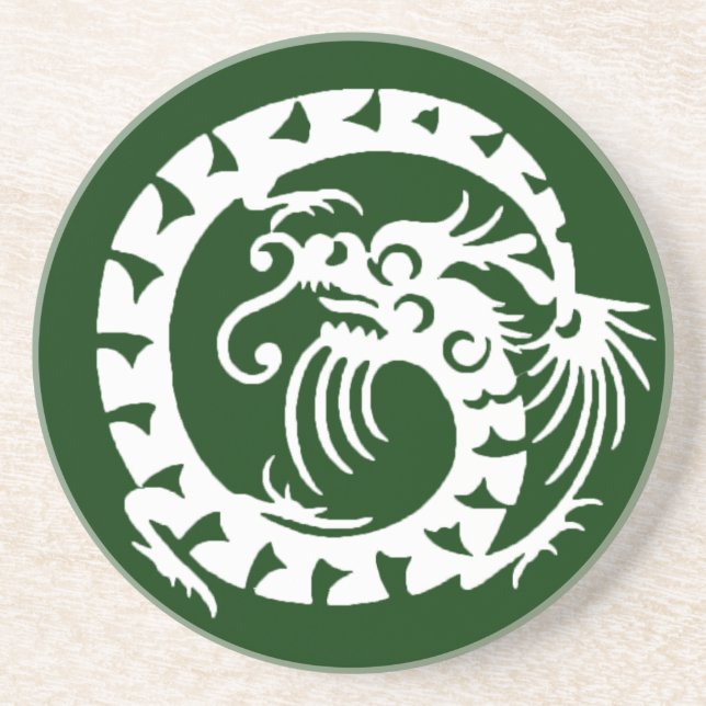 Dessous De Verre En Grès DRAGON DE NAGE, vert et blanc (Devant)