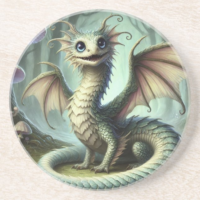 Dessous De Verre En Grès Dragon Jabberwocky Mignon Créature Fantastique Art (Devant)