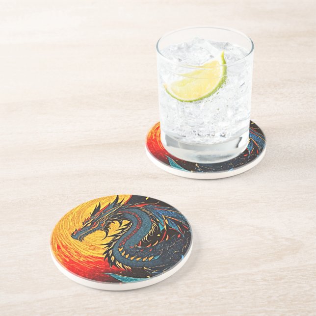 Dessous De Verre En Grès Dragon mythique au Coaster du coucher de soleil br (Côté)