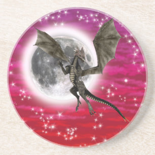 Dessous De Verre En Grès Dragon Noir - Créature Fantastique Mythique Ciel R