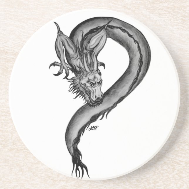 Dessous De Verre En Grès Dragon noir et blanc (Devant)
