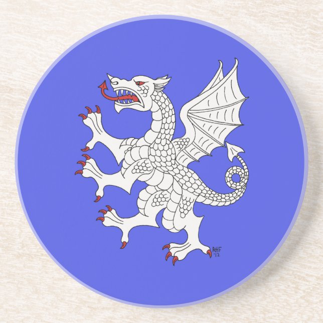 Dessous De Verre En Grès Dragon Rampant Argent (Devant)