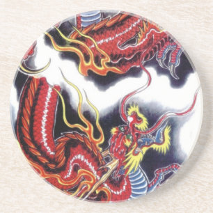 Dessous De Verre En Grès Dragon Rouge Japonais