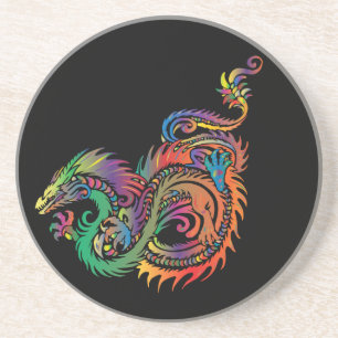 Dessous De Verre En Grès Dragon tribal coloré
