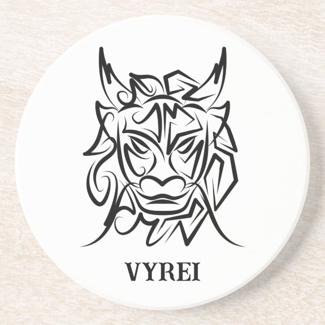 Dessous De Verre En Grès Dragon tribal noir et blanc (Devant)