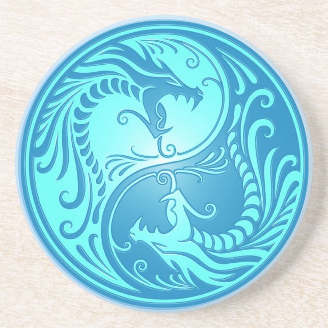 Dessous De Verre En Grès Dragons de Yin Yang, bleu-clair (Devant)