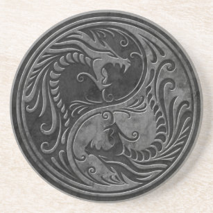 Dessous De Verre En Grès Dragons en pierre de Yin Yang