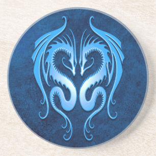 Dessous De Verre En Grès Dragons tribaux, bleus