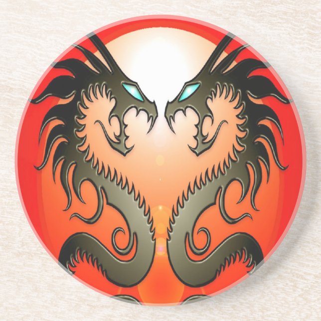 Dessous De Verre En Grès Dragons tribaux jumeaux (Devant)