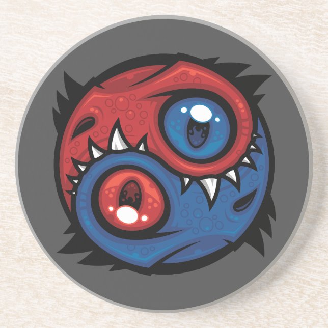 Dessous De Verre En Grès Dragons Yin Yang Rouge et Bleu (Devant)