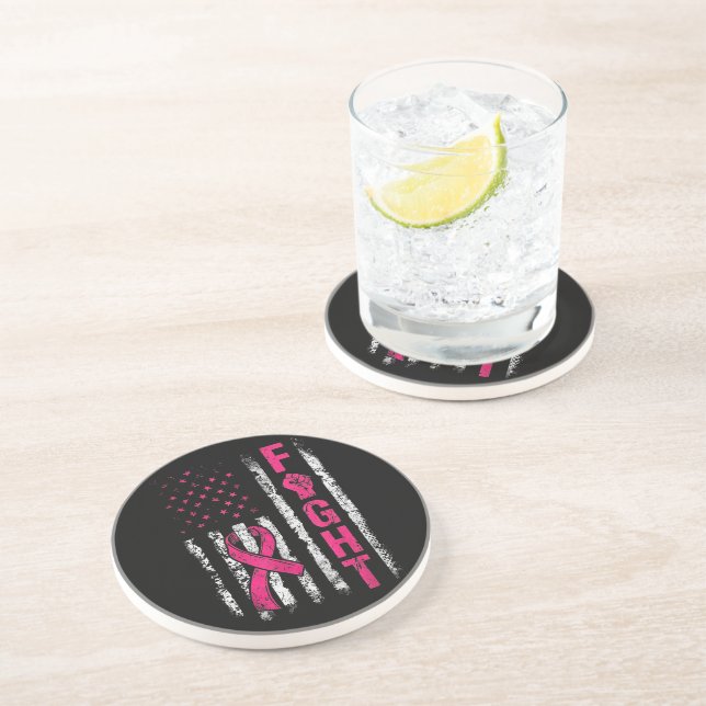 Dessous De Verre En Grès Drapeau américain de sensibilisation au cancer du  (Côté)