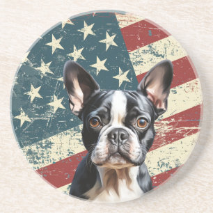 Dessous De Verre En Grès Drapeau américain Grunge Boston Terrier Chien