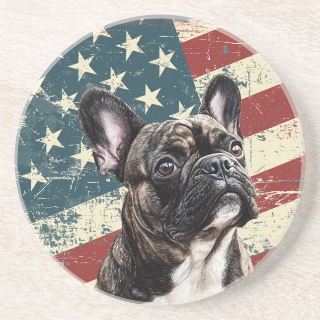 Dessous De Verre En Grès Drapeau américain grunge Bouledogue français (Devant)
