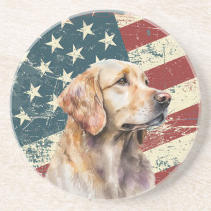 Dessous De Verre En Grès Drapeau américain Grunge Chien Retriever Doré