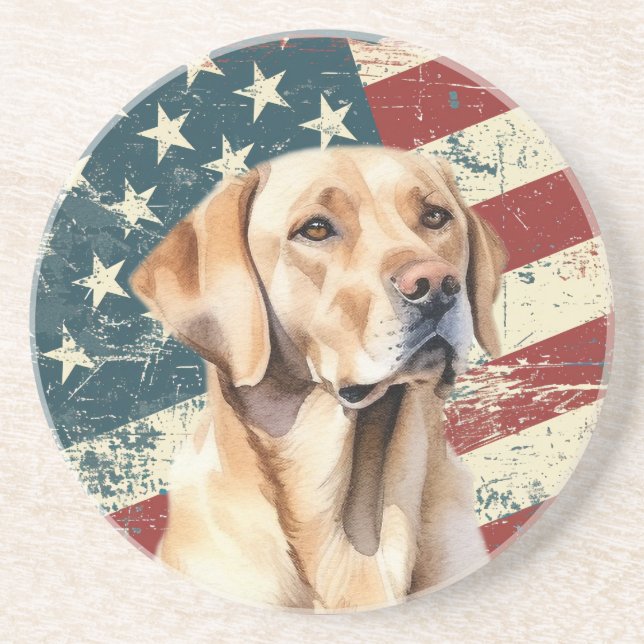 Dessous De Verre En Grès Drapeau américain Grunge Labrador Retriever jaune (Devant)