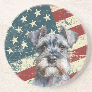 Dessous De Verre En Grès Drapeau américain Grunge Miniature Schnauzer Chien