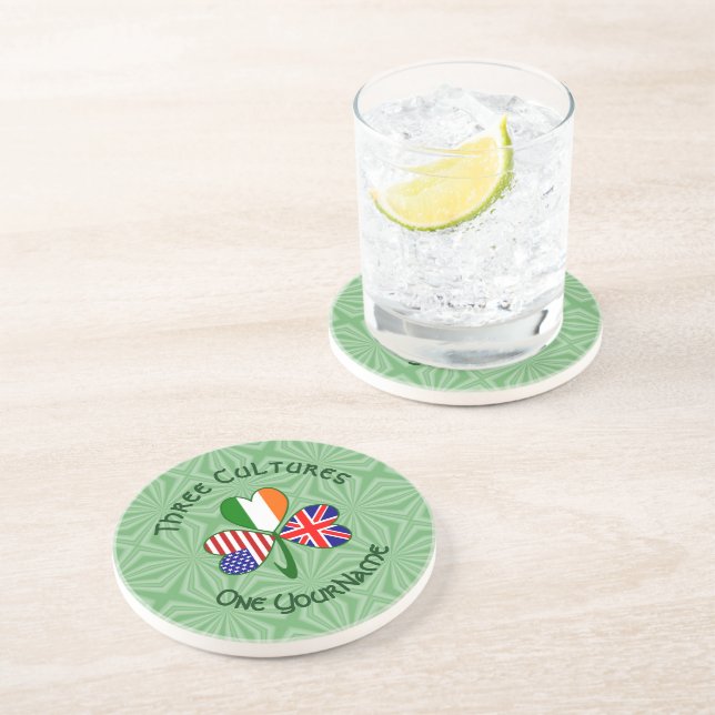 Dessous De Verre En Grès Drapeau Américain Irlandais Britannique Trèfle Per (Côté)