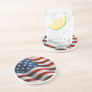 Dessous De Verre En Grès Drapeau américain ondulant dans l'art à la peintur
