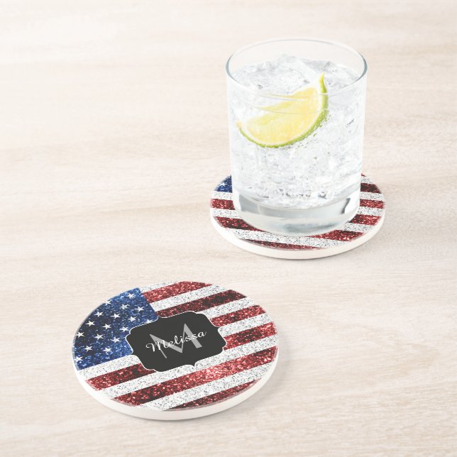 Dessous De Verre En Grès Drapeau américain rouge blanc brillant parties sci (Côté)