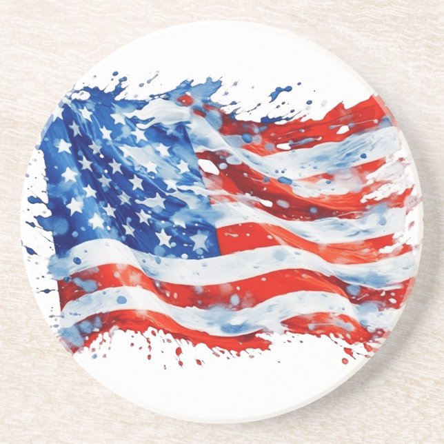 Dessous De Verre En Grès Drapeau américain USA Aquarelle 4 juillet (Devant)