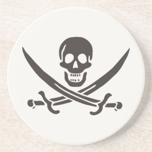 Dessous De Verre En Grès Drapeau de crâne obsidien Drapeau de pirate Calico
