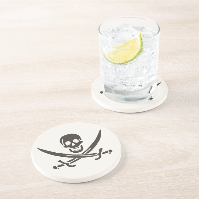 Dessous De Verre En Grès Drapeau de crâne obsidien Drapeau de pirate Calico (Côté)