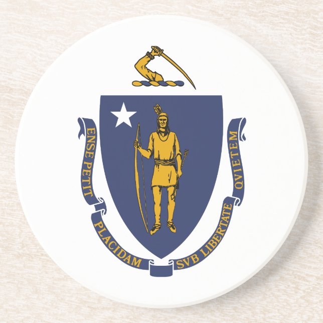 Dessous De Verre En Grès Drapeau de l'État du Massachusetts (Devant)