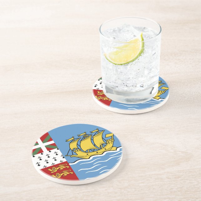 Dessous De Verre En Grès Drapeau de Saint-Pierre-et-Miquelon (Côté)