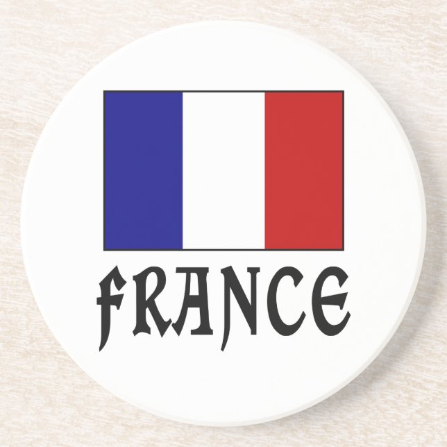 Dessous De Verre En Grès Drapeau et mot France en noir (Devant)