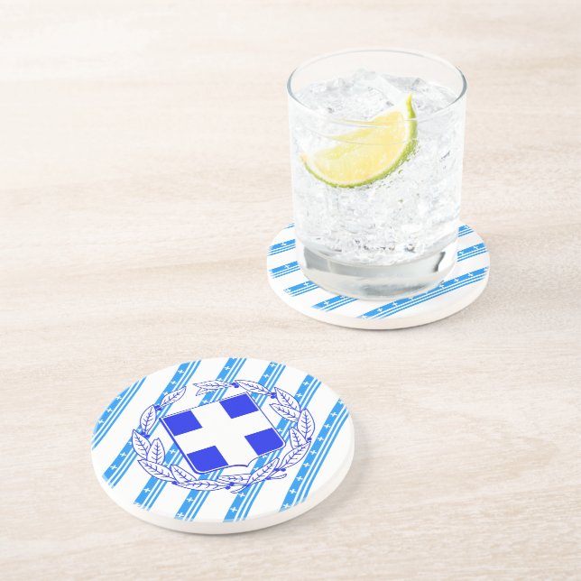 Dessous De Verre En Grès Drapeau grec de rayures (Côté)