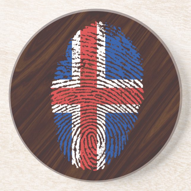 Dessous De Verre En Grès Drapeau islandais d'empreinte digitale de contact (Devant)