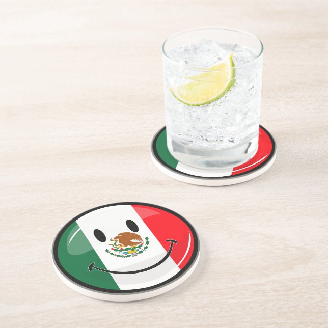 Dessous De Verre En Grès Drapeau mexicain de sourire de rond brillant (Côté)