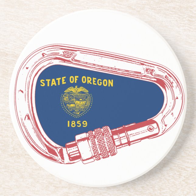 Dessous De Verre En Grès Drapeau Oregon Escalade carabiner (Devant)