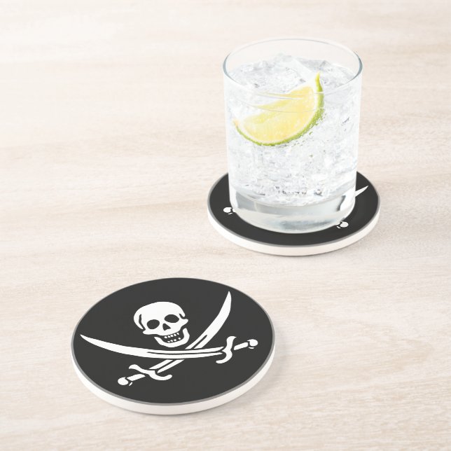 Dessous De Verre En Grès Drapeau pirate calicot Jack le Blanc, Crâne & Cutl (Côté)