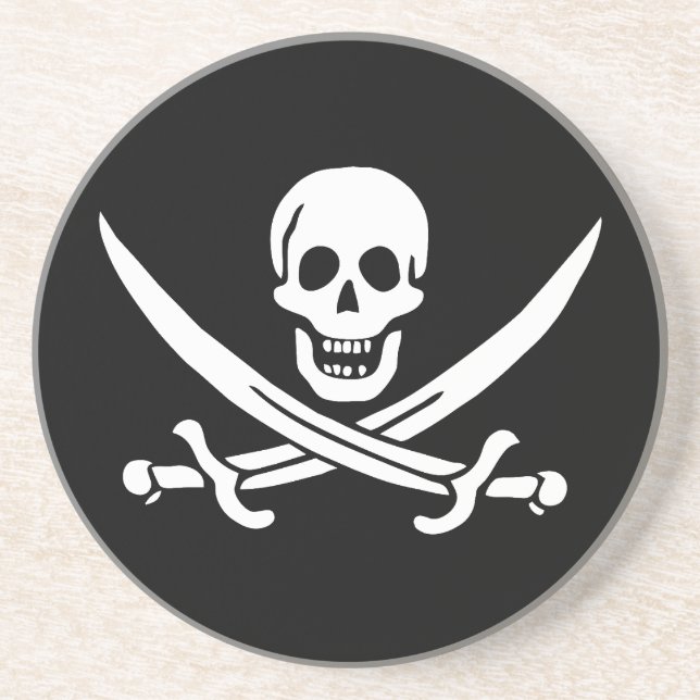 Dessous De Verre En Grès Drapeau pirate crâne épées croisées (Devant)