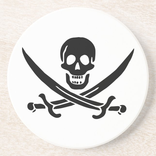 Dessous De Verre En Grès Drapeau pirate crâne épées croisées (Devant)