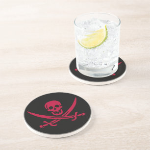 Dessous De Verre En Grès Drapeau pirate Crâne Rouge et Épées de Calico Jack