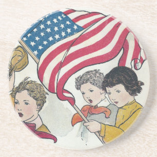 Dessous De Verre En Grès Drapeau vintage américain et enfants