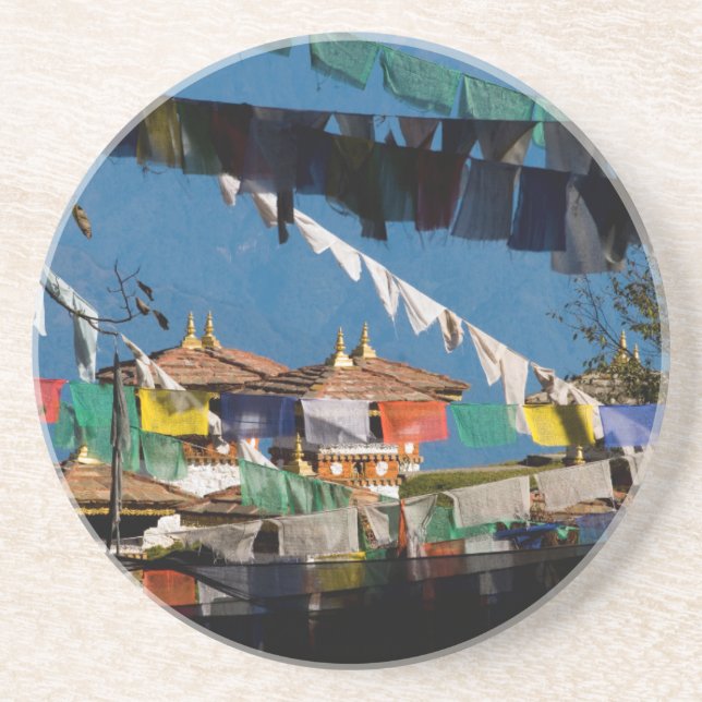 Dessous De Verre En Grès Drapeaux de prière et chortens (Devant)