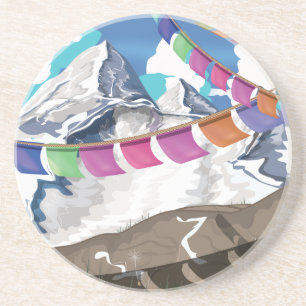 Dessous De Verre En Grès Drapeaux de prière himalayens du Népal affiche de
