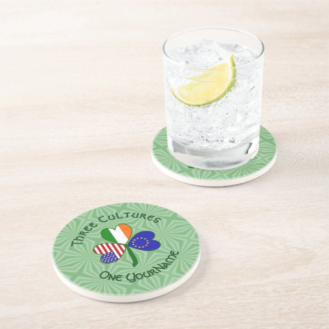 Dessous De Verre En Grès Drapeaux Union européenne Irlande Américain Trèfle (Côté)