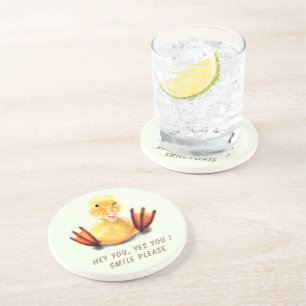 Dessous De Verre En Grès Drôle Canard Jouer Wink Smile - Votre texte
