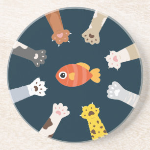 Dessous De Verre En Grès Drôle Design Chats Jouer Pour Attraper Du Poisson