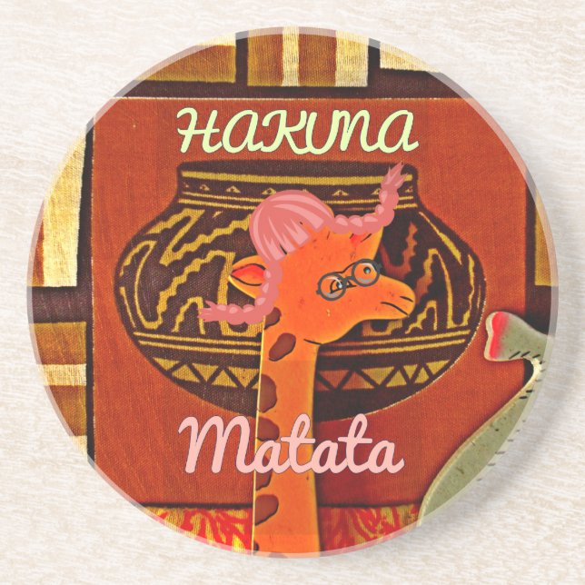 Dessous De Verre En Grès Drôle Giraffe avec texte cool Hakuna Matata (Devant)