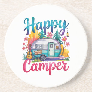 Dessous De Verre En Grès Drôle Happy Camper Équipement de Camping Remorque